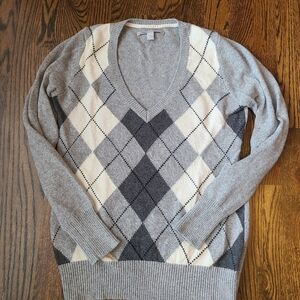 Old Navy Gray V-neck Argyle Sweater S